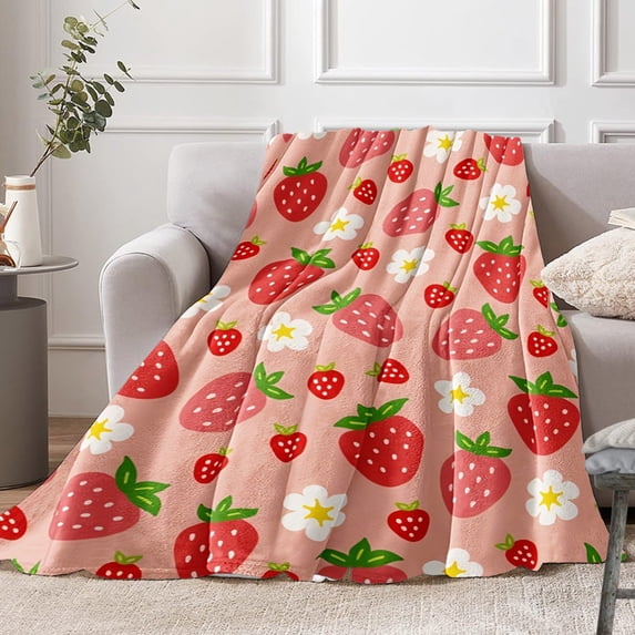 LSLJS Blanket & Soft Cute Strawberry - Throw Blanket & Warm - Blankets & Thicken for Couch Sofa Nap Bed Living Room Home 29.5x39" All Seasons