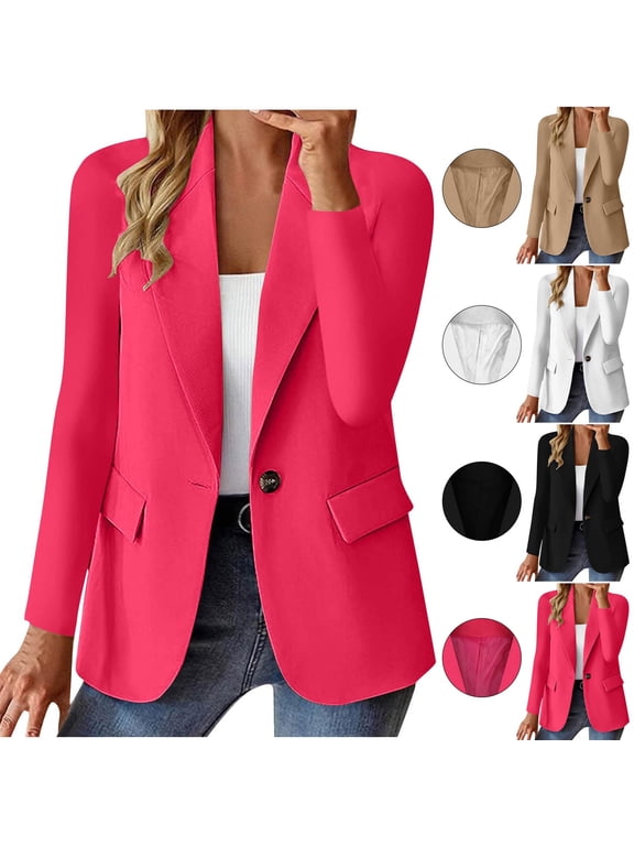 Blazers for Women Plus Size Button Down Lapel Suit Jacket Business Casual Solid Color Blazers Fall Outfits, S-3XL
