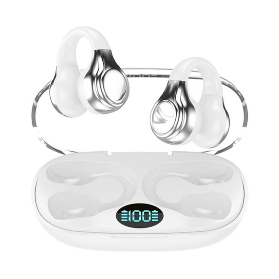 LSLJS Bone Conduction Wireless Earbuds, Bluetooth 5.3 Non in Ear Clip on Headphones with Digital Display Charging Case, Waterproof Noise-Cancelling Sport Headset with Microphone for Running Workout