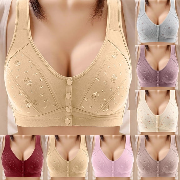 LSLJS Bras for Older Women Plus Size No Underwire Front Closure Bras Comfy Senior Wireless Snap Closing Bra Lingerie, Gifts for Women