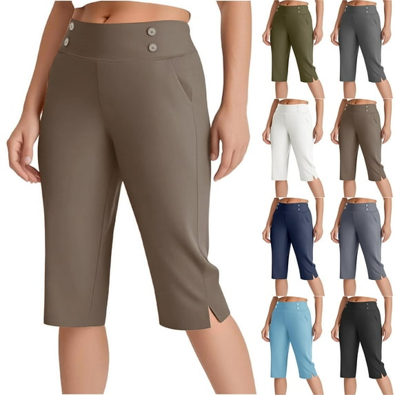 LSLJS Capri Pants for Women Plus Size Elastic Waist Yoga Pants Soft Casual Solid Color Athletic Work Pants, 3XL-5XL