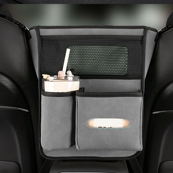 LSLJS Car Handbag Holder Between Seats, Large Capacity Suede Car Purse Holder with Multi-Pocket, Waterproof Center Control Armrest Storage Bag Organizer, Pet Kids Barrier Interior Car Accessories