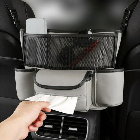 LSLJS Car Handbag Holder Between Seats, PU Leather Large Capacity Car Purse Holder with Tissue Holder Car Storage Pocket Organizer for Center Armrest Box, Pet Kids Barrier Interior Car Accessories