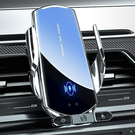 LSLJS Car Mount Charger, Auto Clamping Wireless Magnetic Charger for Car Air Vent, 15W Fast Charging 360°Rotatable Phone Mount Holder with Controllable LED Lights Universal Hands-Free Car Charger