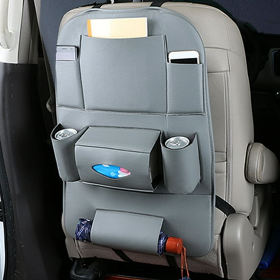 LSLJS Car Seat Organizers, Leather Backseat Protector with 7 Storage Pocket, Waterproof Vehicles Rear Hanging Storage Shelf Back Seat Storage Bag Kick Mats Universal Interior Accessories For Men Women