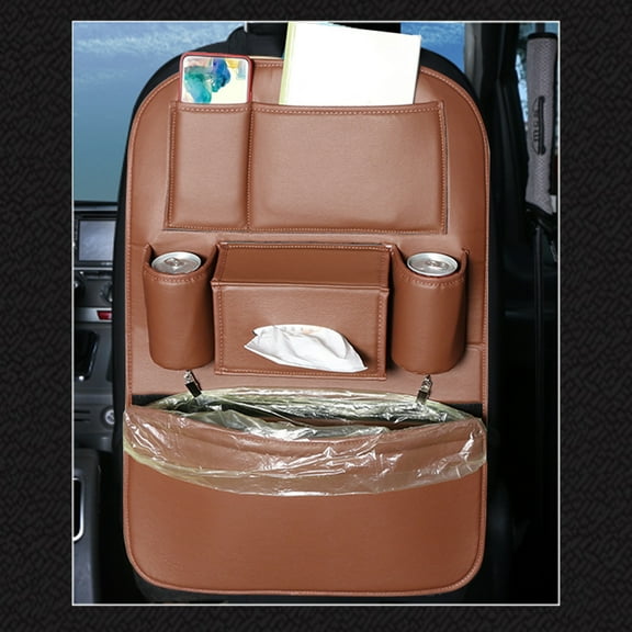 LSLJS Car Seat Organizers, PU Leather Backseat Protector with 5 Storage Pocket & Garbage Bag, Waterproof Car Rear Hanging Storage Shelf Back Seat Storage Bag Kick Mats Universal Interior Accessories