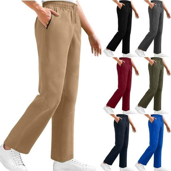 LSLJS Cargo Pants Women Straight Leg Drawstring Waisted Outdoor Joggers Casual Baggy Solid Color Athletic Work Pants with Zipper Pockets, S-2XL