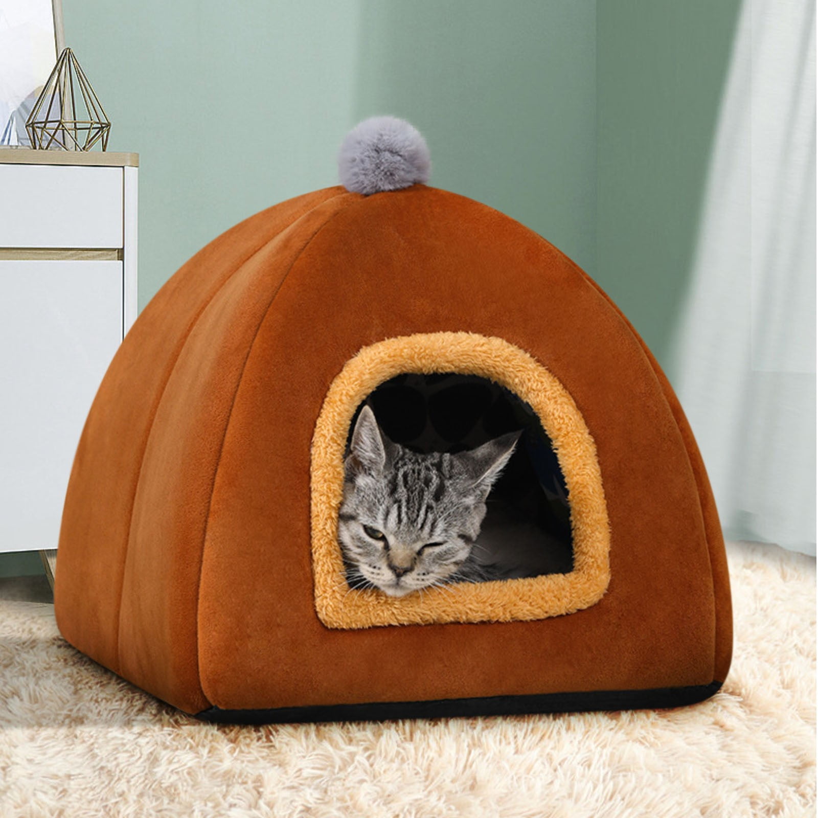 LSLJS Cat Bed Pet Beds for Cats Universal Pet Tent Thickened Cozy Cat Cave Beds for Indoor Cats Warm Pet Home Pet Bed Sleeping Cushion Cotton Pet Sofa Orange 12.2"H Machine Washable on Clearance