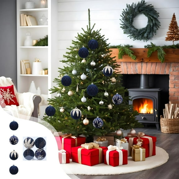 LSLJS Christmas Balls 4Pcs Shatterproof Christmas Ball Ornaments 3.5" Velvet Hanging Decor Christmas Ornaments for Xmas Tree Party Holiday Party Decorations