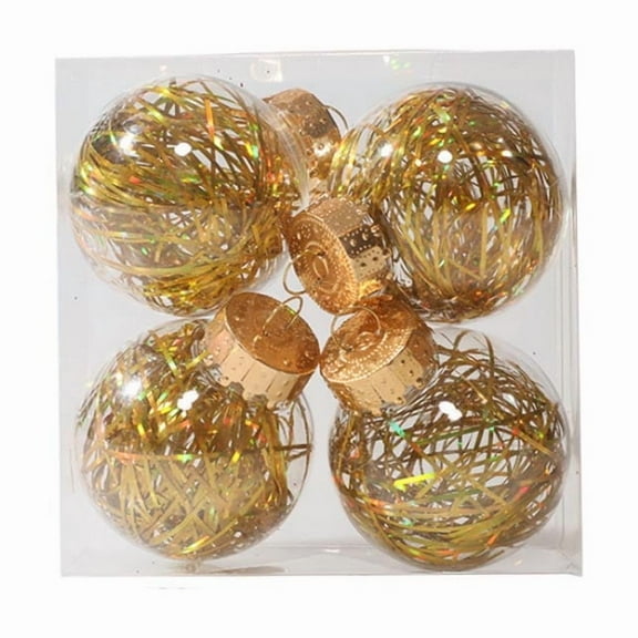 LSLJS Christmas Balls Transparent Raffia Ball Ornament Glitter 4Pcs Set Unique Christmas BallReusable Shatterproof Hanging Christmas Tree Balls for Xmas Birthday Home Party Christmas Decorations