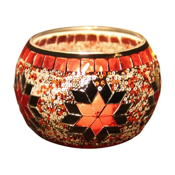 LSLJS Christmas Colored Glass Candlestick Cup, Christmas Decorations, 3.3 inch Stained Glass Patchwork Candle Holder Colorful Romantic Candlelight Tabletop Baubles Christmas Gifts for Party Bedroom