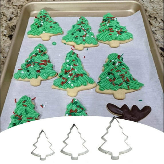LSLJS Christmas Cookies Cutter, 3 Pcs Different Size Stainless Steel Christmas Tree Shape Baking Molds Christmas Decorations Xmas Theme Baking Supplies for Making Muffins Biscuits Cookies