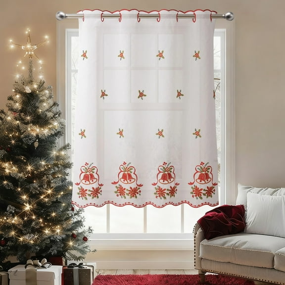 LSLJS Christmas Curtains 35x52" Washable Xmas Style Winter Season Theme Balls Curtains for Living Room Bedroom Window Drapes, Christmas Decorations