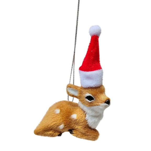 LSLJS Christmas Decorations,Deer Figurines Toy,Cute Deer with Red Hat Christmas Props Creatures Figurines Miniature Doll,Hanging Ornaments Christmas Scene Decoration Gift for Friends