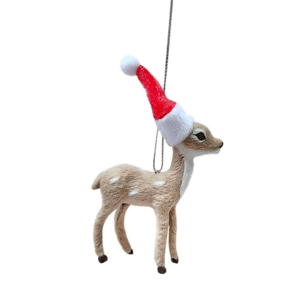 LSLJS Christmas Decorations,Deer Figurines Toy,Cute Deer with Red Hat Christmas Props Creatures Figurines Miniature Doll,Hanging Ornaments Christmas Scene Decoration Gift for Friends