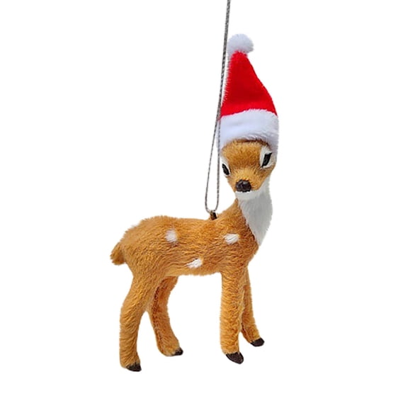 LSLJS Christmas Decorations,Deer Figurines Toy,Cute Deer with Red Hat Christmas Props Creatures Figurines Miniature Doll,Hanging Ornaments Christmas Scene Decoration Gift for Friends