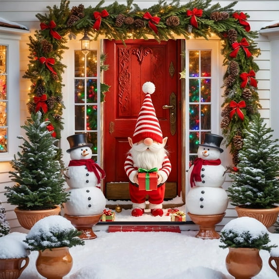 LSLJS Christmas Door Cover Large Merry Christmas Santa Snowy Winter House Background Xmas Tree Christmas Door Decorations for Year Holiday Indoor Outdoor, Christmas Decoration