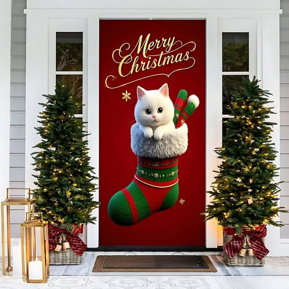 LSLJS Christmas Door Cover Winter Multistyle Door Cover House Background Christmas Decoration for Year Holiday Indoor Outdoor, 35x71"