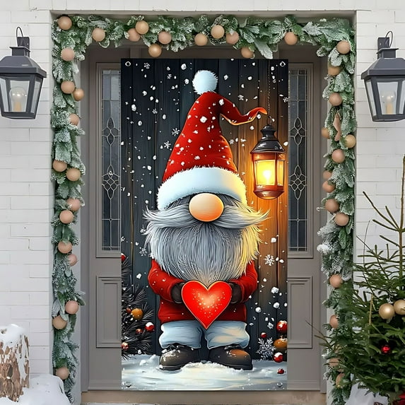 LSLJS Christmas Door Cover Winter Multistyle Door Cover House Background Christmas Decoration for Year Holiday Indoor Outdoor, 35x71"