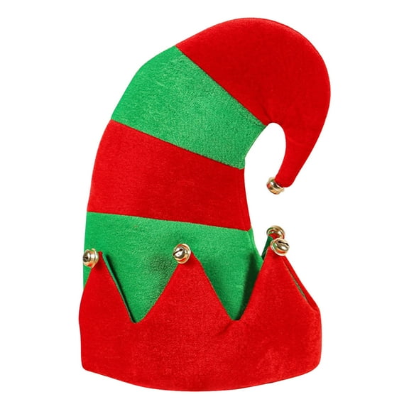 LSLJS Christmas Elf Hat, Christmas Decorations Hat with Bell, Red and Green Striped Patchwork Hat, Funny Christmas Tree Decorations for Kids Tree Party Show