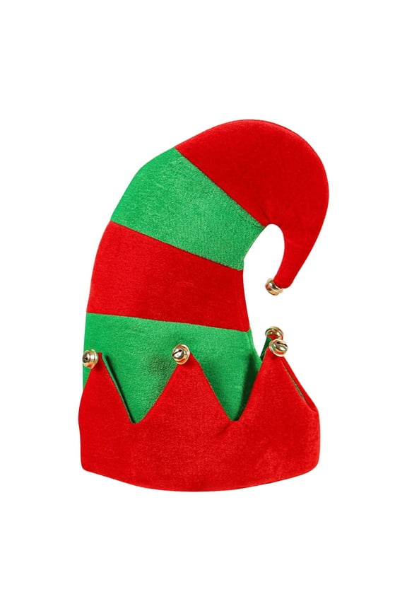 Christmas Elf Hat, Christmas Decorations Hat with Bell, Red and Green Striped Patchwork Hat, Funny Christmas Tree Decorations for Kids Tree Party Show