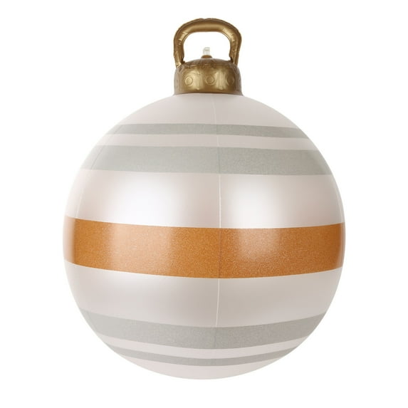 LSLJS Christmas Inflatable Ball Ornaments, Christmas Decorations, 21.7 inch White Giant Christmas Tree Inflatable Decorated Ball, Stripe Design Xmas Theme Baubles Sphere Hanging Pendant for Outdoor