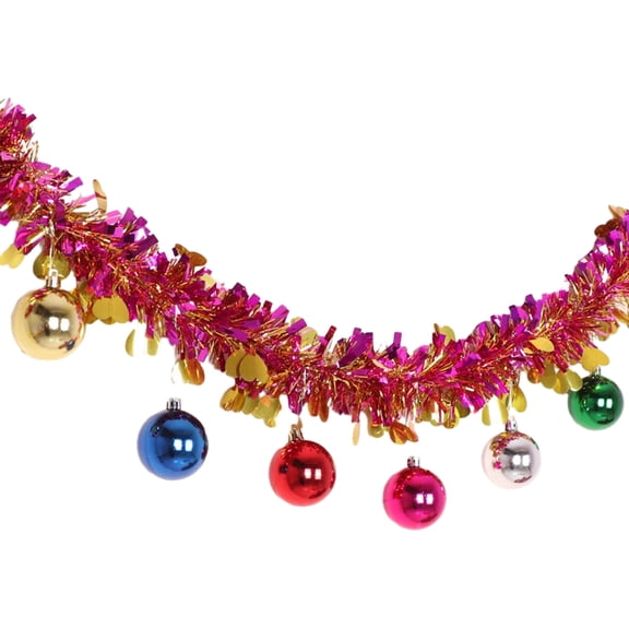 LSLJS Christmas Rattan Flower Ribbon, Christmas Decorations, 70 inch Glitter Ribbon with Colorful Christmas Balls, Scene Arrangement Hanging Ornaments Christmas Baubles for Party Wedding