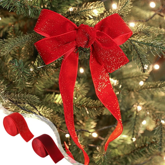LSLJS Christmas Ribbon Red Glitter 1.5x79" for Gift Wrapping Bows Christmas Tree Ribbon Garland Wrap Around Ribbon for Xmas Trees Gifts Crafts Present Wired Ribbon with Metallic Edge Waterproof Ribbon