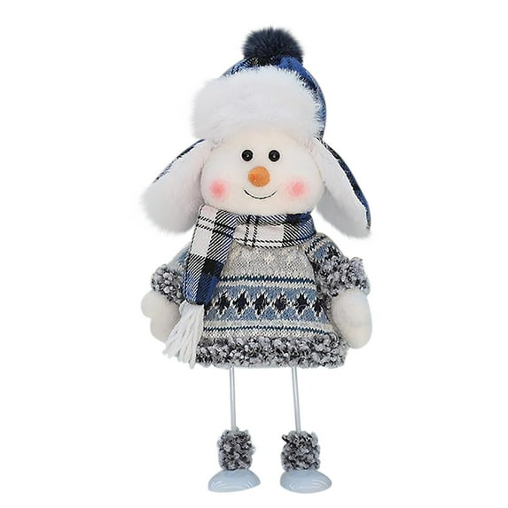 LSLJS Christmas Snowman Plush Doll, Christmas Decorations, 13 inch Cute Metal Snowman with Knitted Cloth and Hat, Christmas Blue New Fabric Doll, Soft Plush Throw Pillow Christmas Gifts for Party