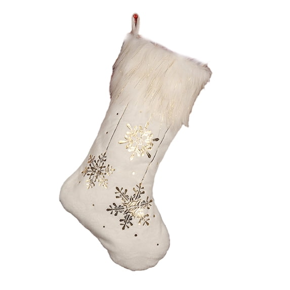 LSLJS Christmas Stocking Hanging Ornaments, Christmas Decorations 19.3" White Plush Stockings with Glitter Snowflake Pattern Christmas Tree Hanging Socks Baubles Merry Christmas Gifts for Party