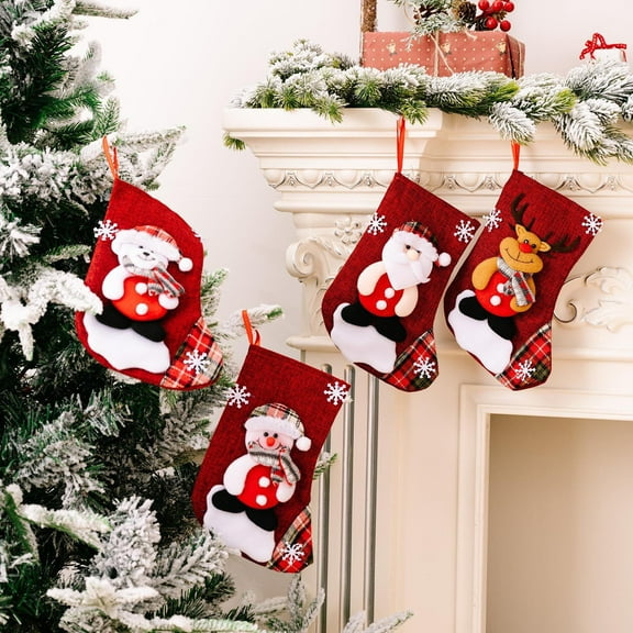 LSLJS Christmas Stockings 4 Pcs Santa Knitted Personalized Xmas Hanging Stocking Christmas Socks for Holiday Fireplace Party Favors Family Gift Bag, Christmas Decorations