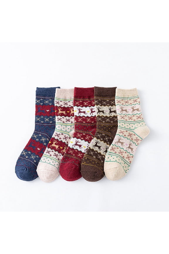 Christmas Stockings Gift Box Set for Women, Wool Mid-calf Christmas Reindeer Santa Snowman Pattern Socks Colorful Winter Thermal Warm Cotton Socks Add Holiday Atmosphere Christmas Gifts for Girl