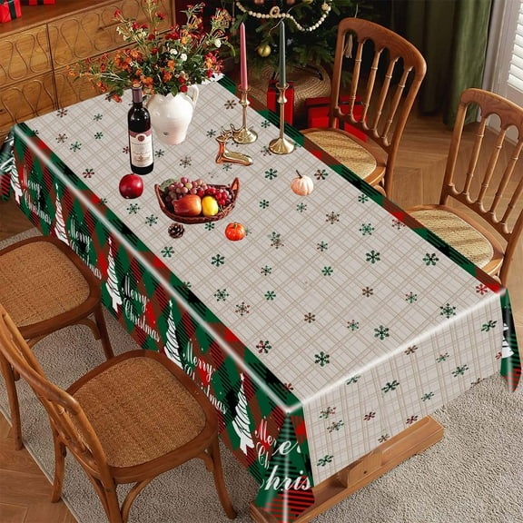 LSLJS Christmas Tablecloth 54×108" Disposable Plastic Tablecloths Christmas Decorations, Xmas Table Cloths for Party Supplies, Plastic Table Covers for Home Dinner Indoor or Outside, Table Cloth