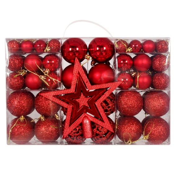 LSLJS Christmas Tree Ball Ornaments,101 Pcs Colorful Shatterproof Glitter Multi-style 3 Different Size Hanging Ball Bauble Sphere with Topper Star,Christmas Decorations Xmas Theme Pendant for Party