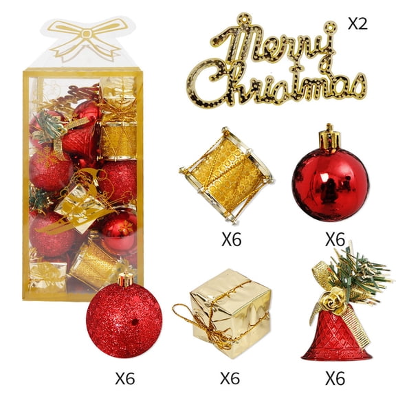 LSLJS Christmas Tree Ball Ornaments, 32 Pcs Shatterproof Glitter Colorful Special-shape Hanging Ball Bauble Sphere,Small Drum Bell Gift Box Xmas Theme Pendant Christmas Decorations for Wedding Party