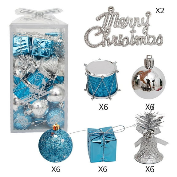 LSLJS Christmas Tree Ball Ornaments, 32 Pcs Shatterproof Glitter Colorful Special-shape Hanging Ball Bauble Sphere,Small Drum Bell Gift Box Xmas Theme Pendant Christmas Decorations for Wedding Party