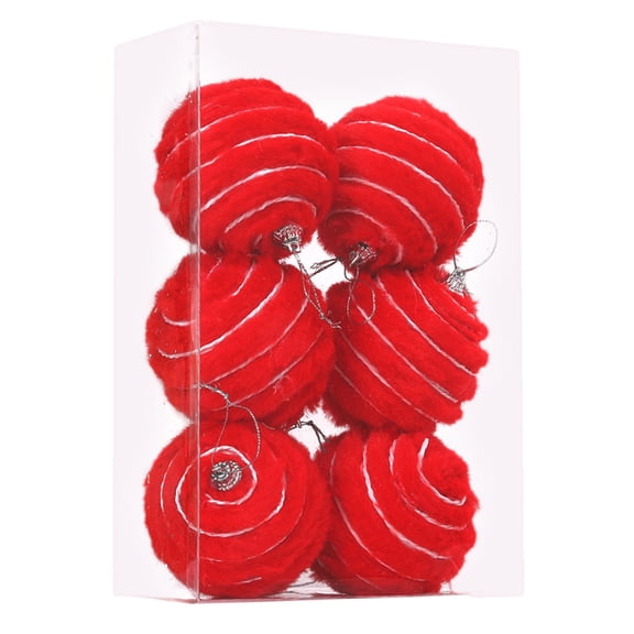 LSLJS Christmas Tree Ball Ornaments for Xmas Tree - 3.15" Furry Shatterproof Christmas Tree Hanging Decorations Plush Baubles Ball Pendants Bauble Sphere Christmas Decorations for Party(6 Pcs)