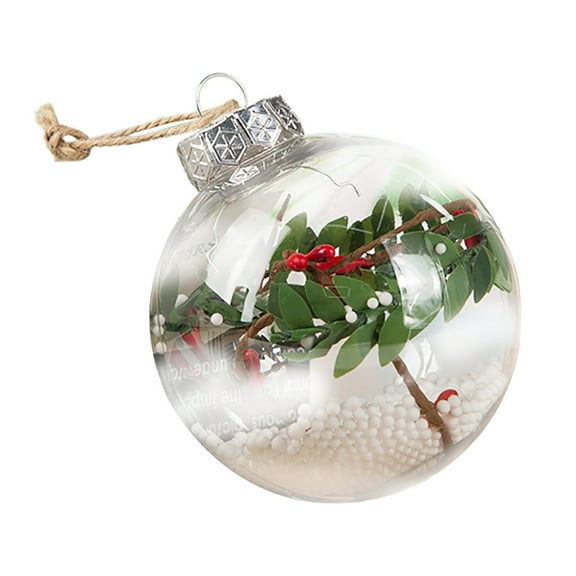 LSLJS Christmas Tree Balls, Christmas Decorations,3.5 inch Shatterproof Clear Ball Fill in Simulation Berry,Pine Cone,Spruce Leaf, Refillable Baubles Sphere Christmas Hanging Ornaments for Party