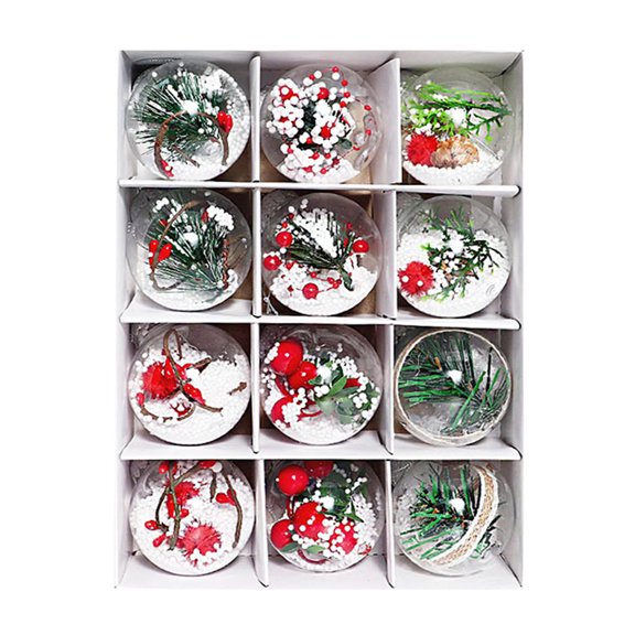 LSLJS Christmas Tree Balls Pendant,Christmas Decorations,12 Pcs 2.36" Shatterproof Clear Ball Fill in Simulation Berry,Pine Cone,Spruce, Refillable Baubles Sphere Christmas Hanging Ornaments for Party