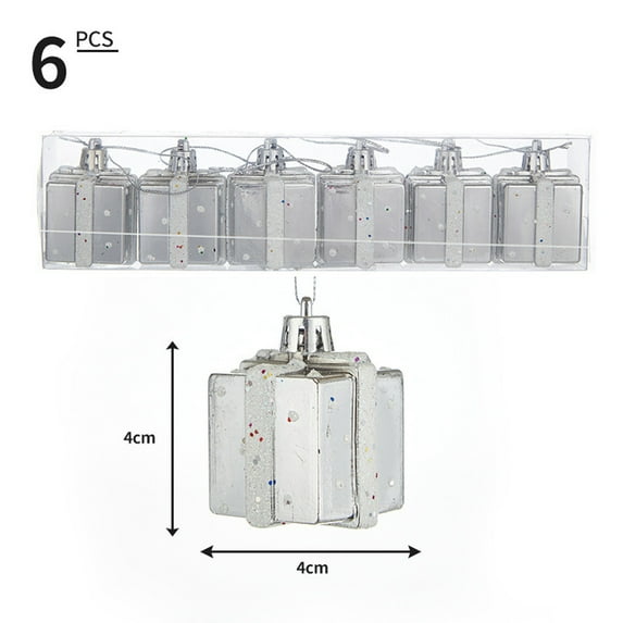 LSLJS Christmas Tree Gift Box Ornaments, Christmas Decorations, 6 Pcs 1.57" Shatterproof Colorful Gift Pack Shaped Xmas Tree Hanging Ball Bauble Sphere, Christmas Theme Pendant for Wedding Party