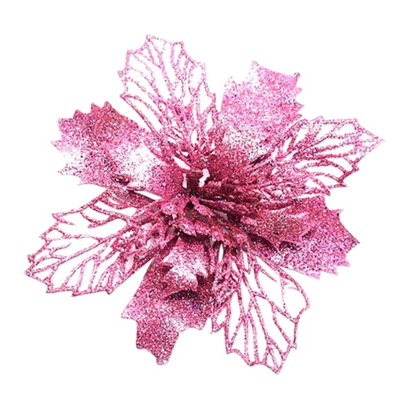 LSLJS Christmas Tree Hanging Flowers, Christmas Decorations, 6 inch Large PVC Glitter Hollow Flower with Clip, Simulation Xmas Flowers Decorative Accessories Holiday Supplies Christmas Gifts for Party