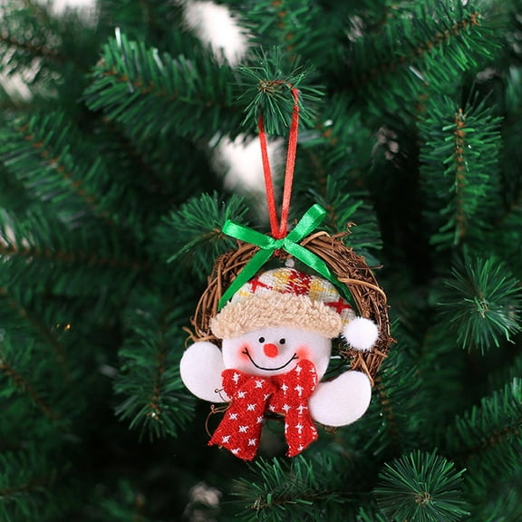 LSLJS Christmas Tree Hanging Ornaments, Christmas Decoration 3.9 inch Mini Rattan Circle with 3D Santa Snowman Reindeer Plush Pattern, Cute Small Christmas Garland Xmas Holiday Pendant for Party Wall
