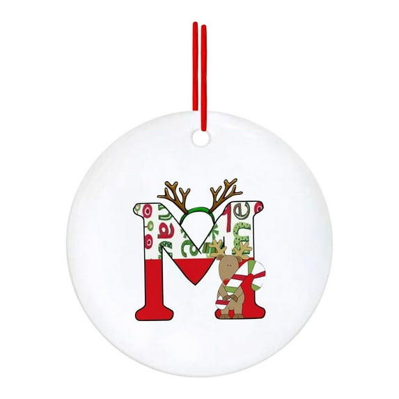 LSLJS Christmas Tree Hanging Ornaments English Letter Pendant 2.75" Round Acrylic Flat Alphabet with Reindeer Baubles Xmas Theme Car Rearview Mirror Pendant Christmas Decorations