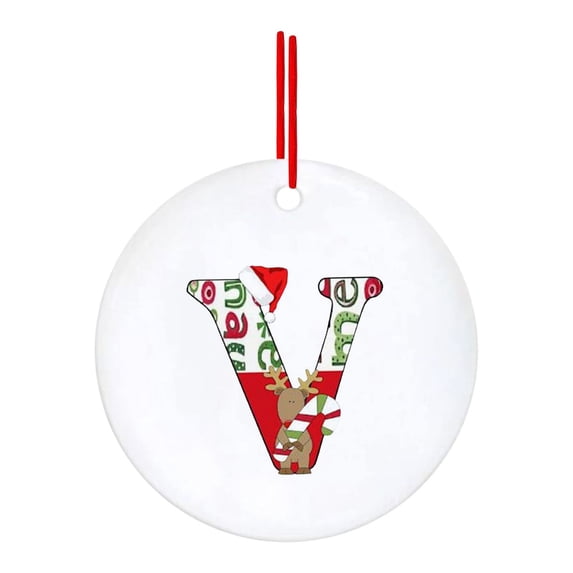 LSLJS Christmas Tree Hanging Ornaments English Letter Pendant 2.75" Round Acrylic Flat Alphabet with Reindeer Baubles Xmas Theme Car Rearview Mirror Pendant Christmas Decorations