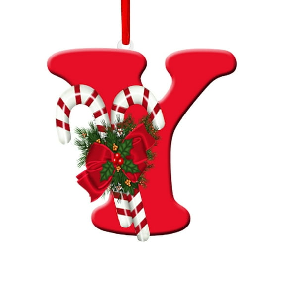 LSLJS Christmas Tree Hanging Ornaments Letter Pendants 3.15 inch Acrylic Flat Red Alphabet with Candy Cane Design Pendants Xmas Holiday Car Rearview Mirror Baubles Christmas Decorations Gifts