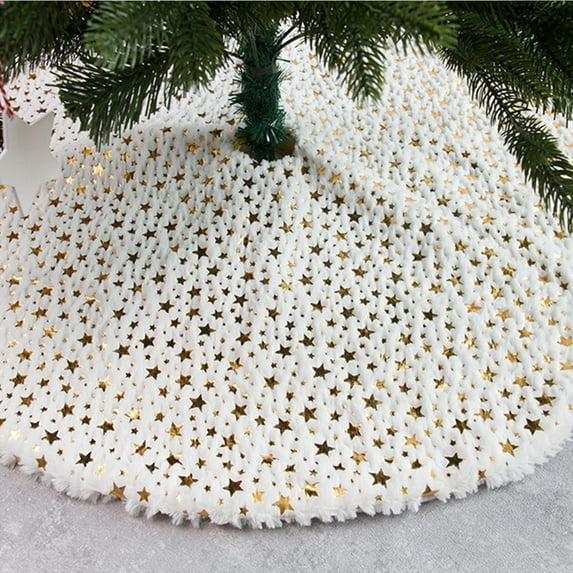 LSLJS Christmas Tree Skirt 35.4" Large Star Print Glitter Tree Skirt Cover Mat Christmas Decorations for Xmas Holiday Party Decorations