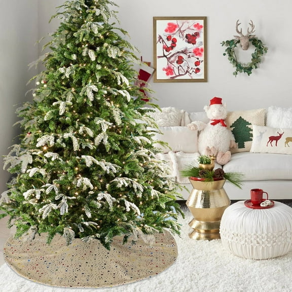 LSLJS Christmas Tree Skirt 35.4" Xmas Tree Bottom Decor Velvet Stamping Tree Skirt for Party Holiday Indoor, Christmas Decorations