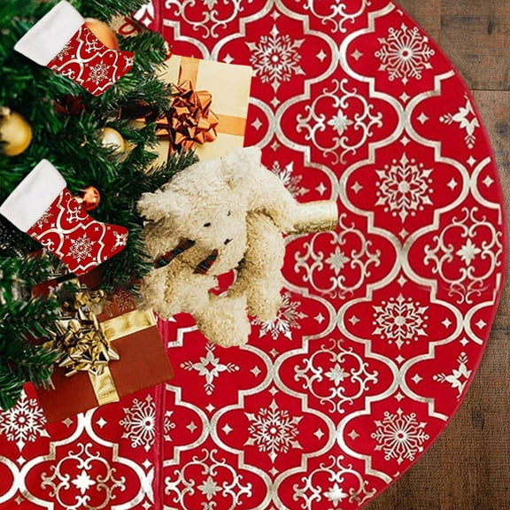 LSLJS Christmas Tree Skirt 35" Xmas Tree Bottom Decor With Socks Plaid Snowflake Vintage Tree Skirt for Party Party Holiday Indoor, Christmas Decorations