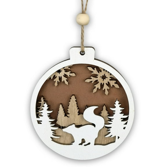 LSLJS Christmas Tree Wooden Carving Pendant, 3.3 inch Christmas Ball Shape 3D Animals Pattern Carving Wooden Crafts with Rope, 3 Layers Color Flat Bauble Sphere Christmas Decorations for Party