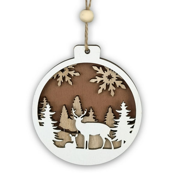 LSLJS Christmas Tree Wooden Carving Pendant, 3.3 inch Christmas Ball Shape 3D Animals Pattern Carving Wooden Crafts with Rope, 3 Layers Color Flat Bauble Sphere Christmas Decorations for Party